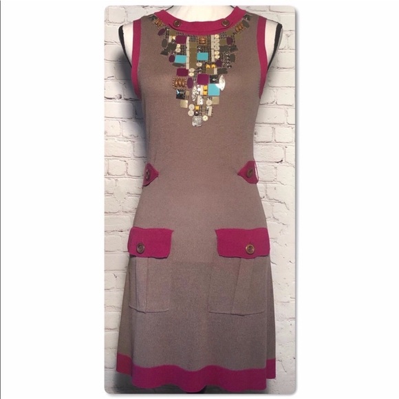 Nanette Lepore Dress Sleeveless Beaded Brown Knit Size S Small - Picture 2 of 12